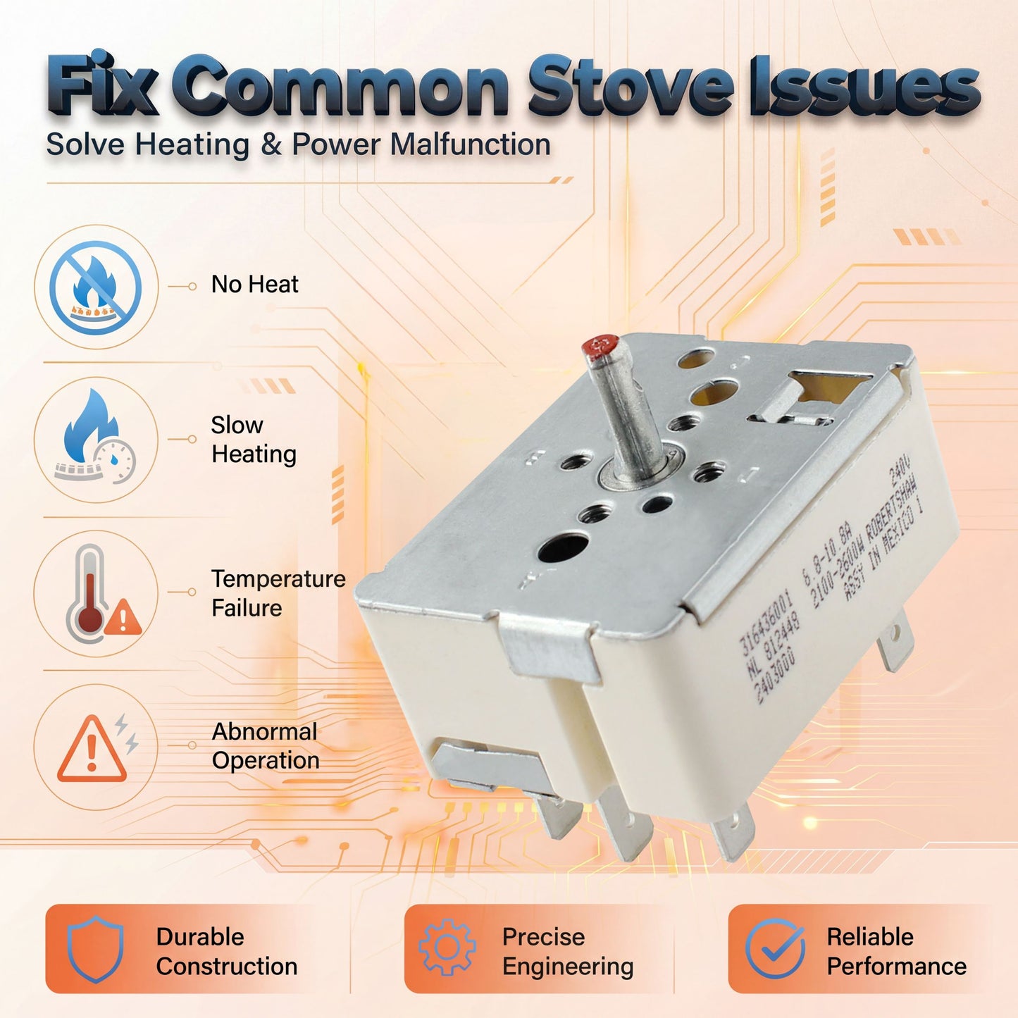 Infinite Heat Control Switch for Tappan Range TEF351EWF TEF353AUD TEF365BEDA TEF367CCTC, Solves Burner Staying On High, Replaces 316436001 PS1145040 EA1145040