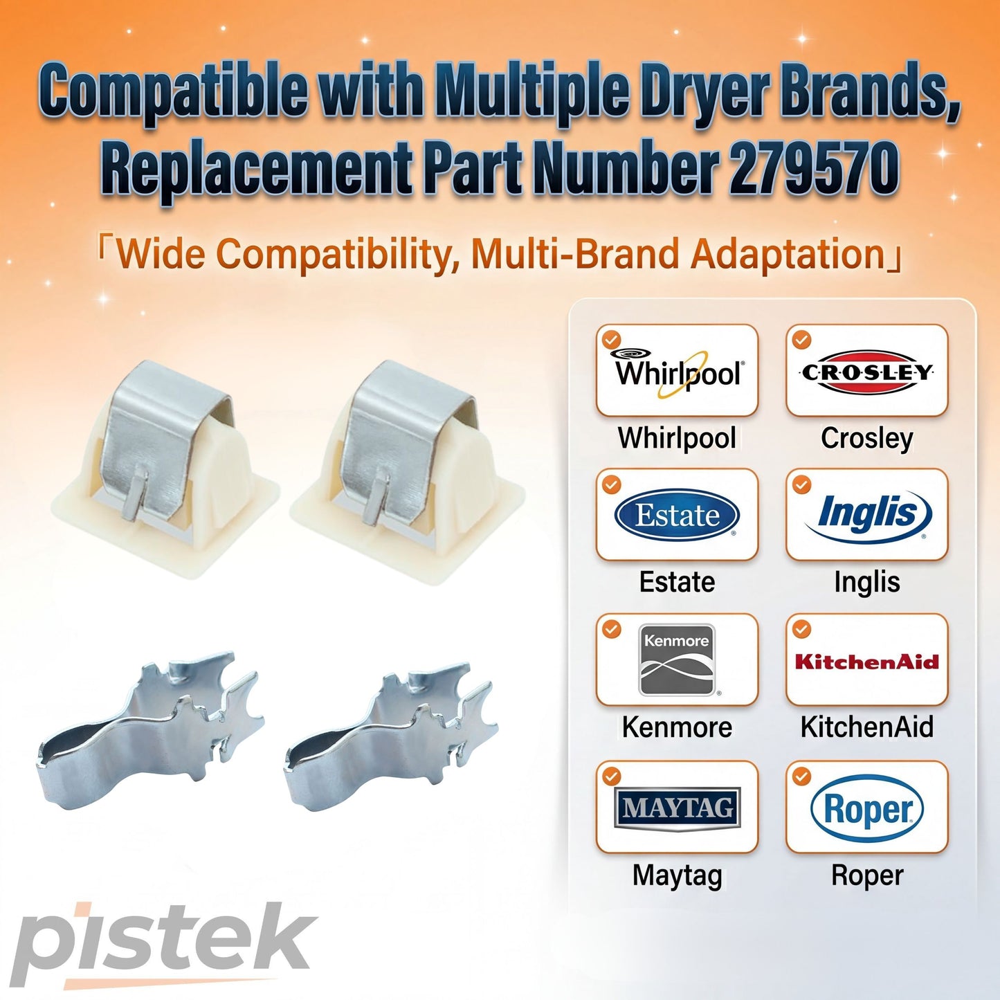 1CWED4900DW0, 1CWED5200VQ0 Dryer Door Latch Kit 279570 (2 Pack) for Whirlpool Dryers 1CWGD5790SQ0, 1CWGD5790VQ0, 1CWGD5790VQ1, 1CWGD5850SW0, 1LE4900XKW0, 1LE4930XKW0, 1LE5700XKW0, 1LE5920XKW0 replaces 279570 279570M etc.