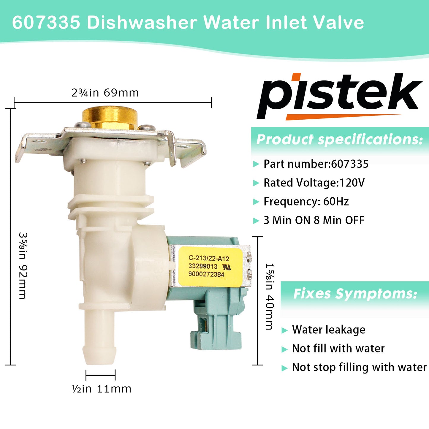 607335 Dishwasher Water Valve for Bosch Thermador 00607335, AH3477055, EA3477055