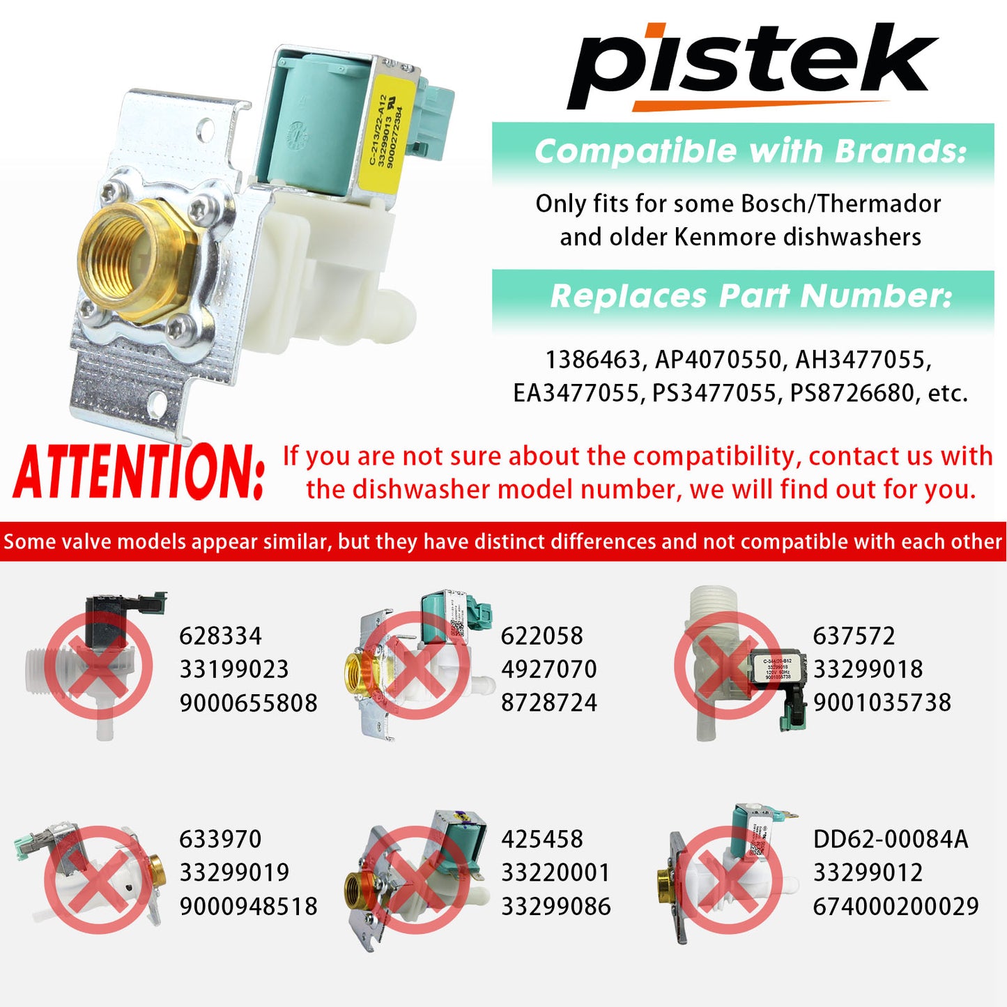 607335 Dishwasher Water Valve for Bosch Thermador 00607335, AH3477055, EA3477055