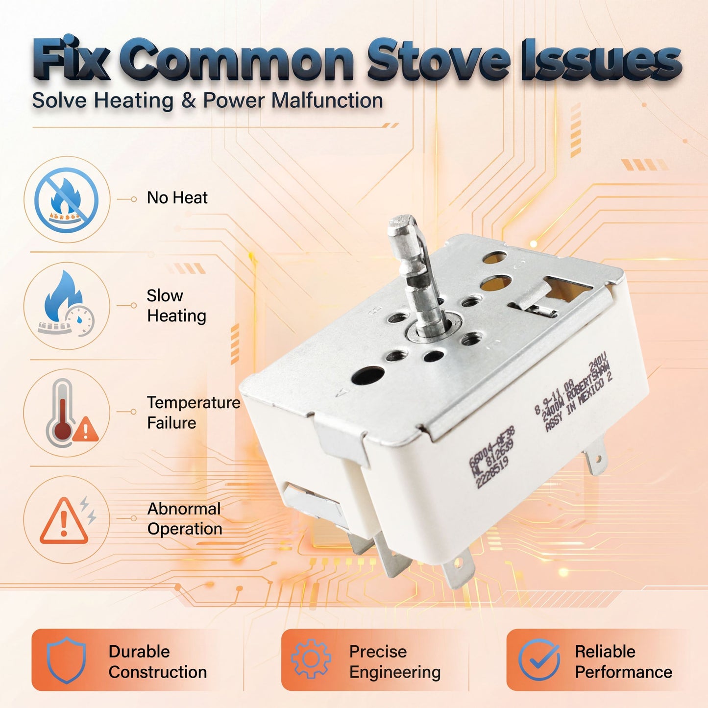 3149400 Infinite Switch Replacement for Inglis IME32300 IME32302 IME33300 IME33302 IMP33801 IRE31300 IRE32303 IRP33803 IVP33800 IVP33801 Electric Range, 8 Inch Surface Burner Control Switch