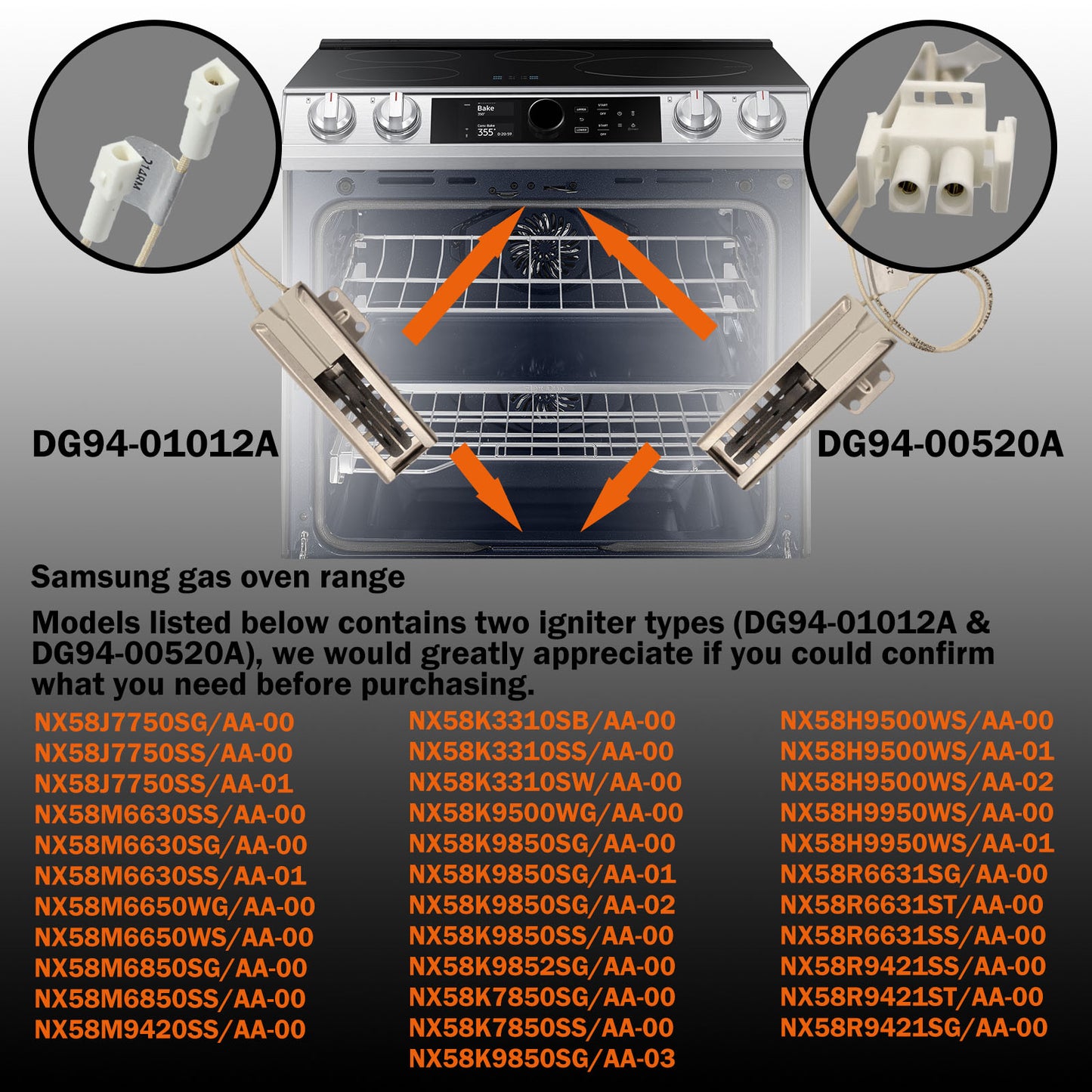 DG94-01012A Range Oven Igniter for Samsung AP5967723 PS11720750