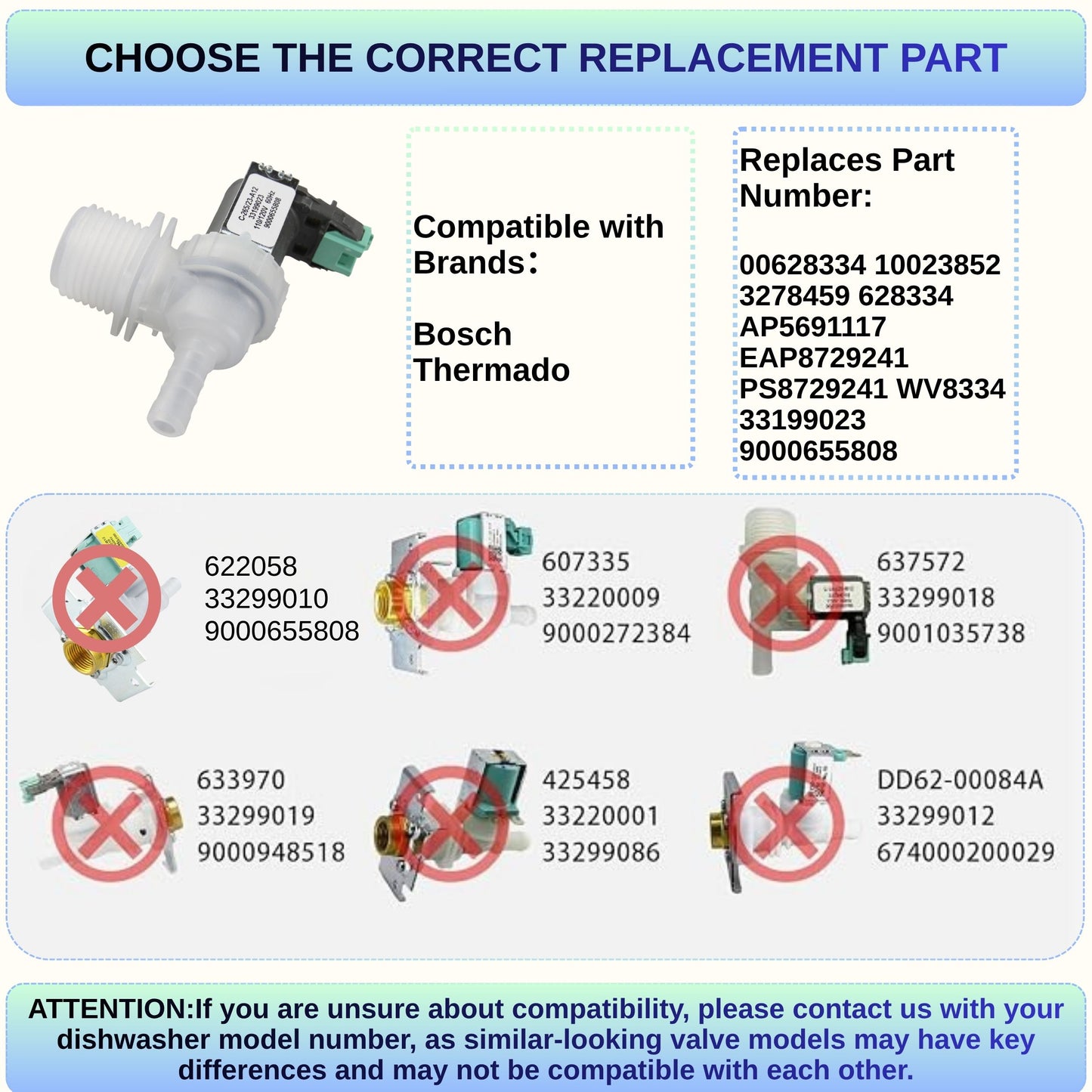 Dishwasher Fill Valve Assembly for Bosch SHP & SHPM Series, Fits SHP65T55UC SHP68TL5UC SHP865WF5N SHPM65W55N SHPM78W56N SHPM98W75N, Replaces 00628334 628334 10023852 3278459
