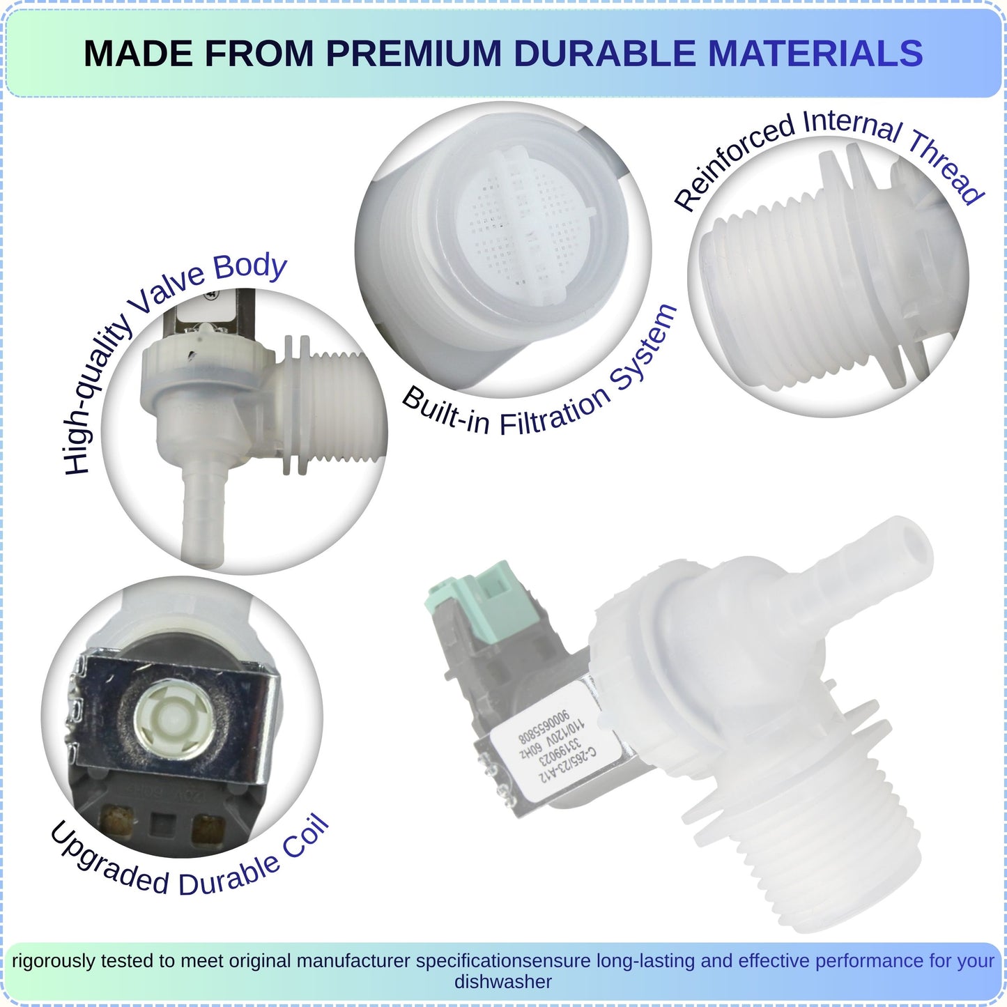 Dishwasher Fill Valve Assembly for Bosch SHP & SHPM Series, Fits SHP65T55UC SHP68TL5UC SHP865WF5N SHPM65W55N SHPM78W56N SHPM98W75N, Replaces 00628334 628334 10023852 3278459