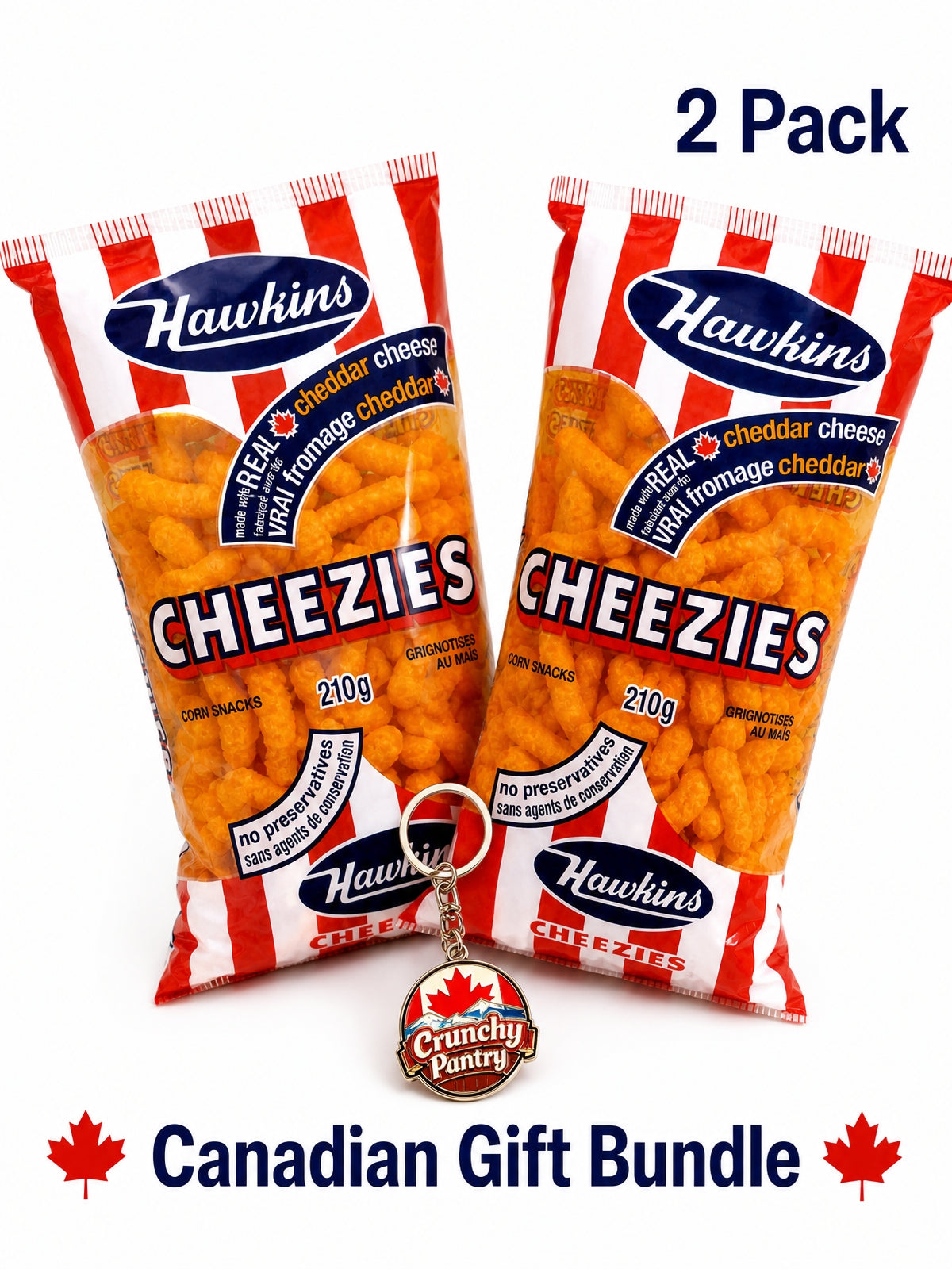 Canadian Snack 2 Pack 420g with Classic Canada Souvenir Keychain Crafted with real aged cheddar cheese, premium ingredients, and no preservatives for bold, authentic Canadian cheese flavor