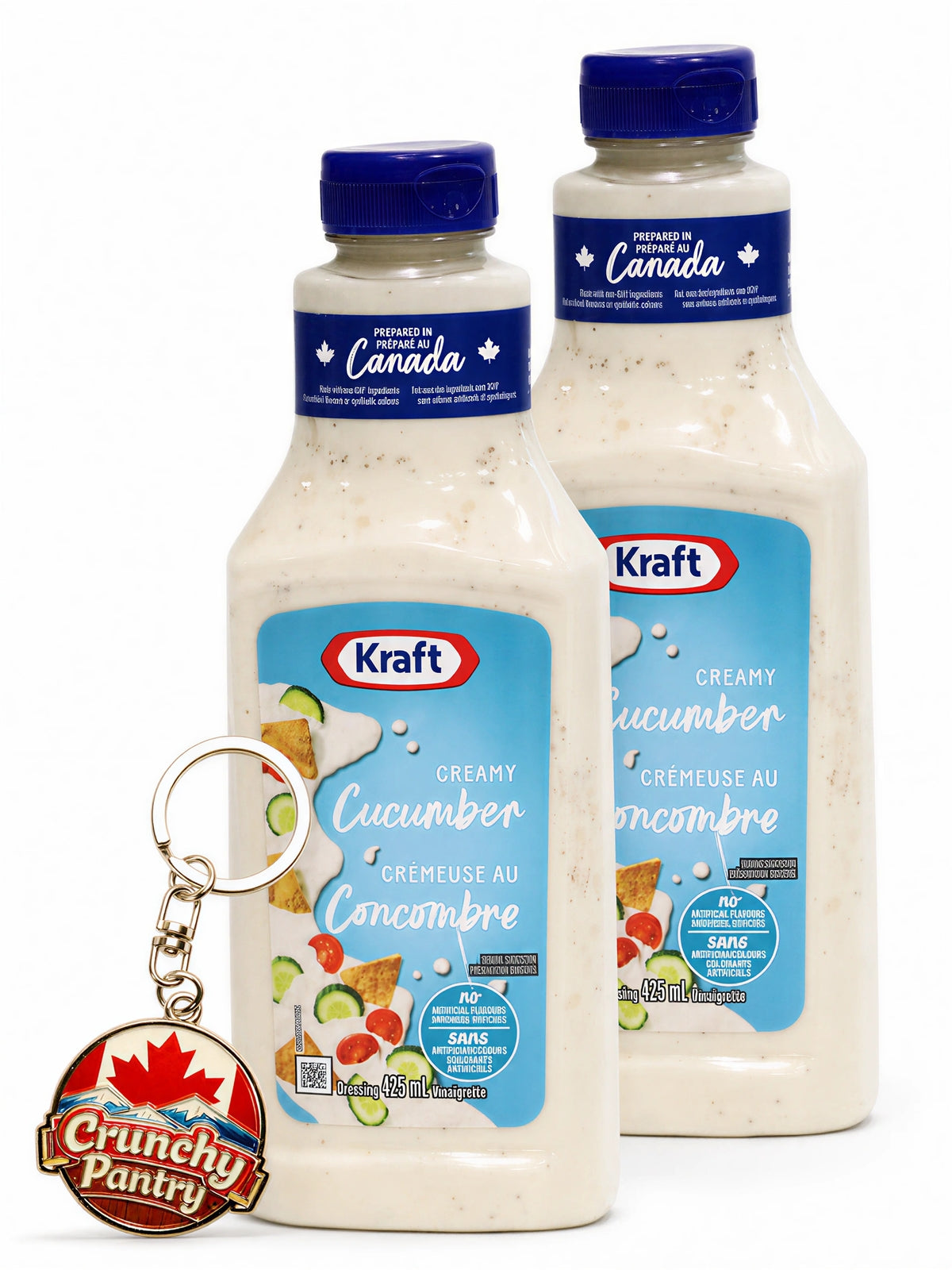 Kraft Creamy Cucumber Salad Dressing 14.4 oz 2 Pack with Canadian Keychain.Made with real cucumber juice and a creamy blend, it delivers a smooth, refreshing taste with no artificial flavors or colors