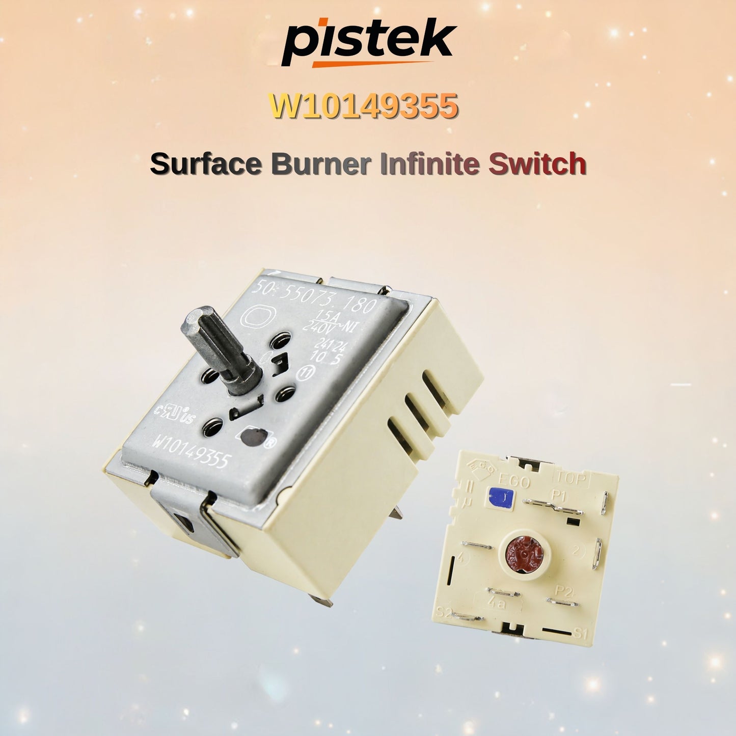 OEM Standard Surface Burner Switch W10149355 Replacement for Electric Range Cooktop, 240V 15A Infinite Stove Burner Control Switch, Replaces W10149355 WPW10149355 AP6015787 PS11749068, Compatible with Whirlpool Amana Maytag Inglis