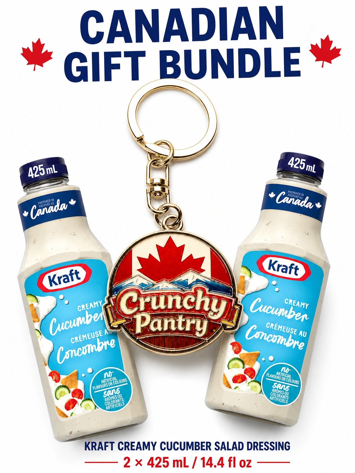Kraft Creamy Cucumber Salad Dressing 14.4 oz 2 Pack with Canadian Keychain.Made with real cucumber juice and a creamy blend, it delivers a smooth, refreshing taste with no artificial flavors or colors