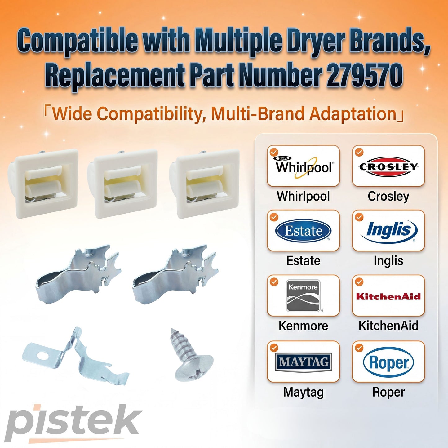 279570 Dryer Door Catch & Strike Latch Kit (3-Pack) - Heavy Duty Replacement for Crosley Dryers - Fits CEDC392PQ0, CEDS774JQ1, CEDX463MQ1 - Secure Closure & Easy DIY Installation