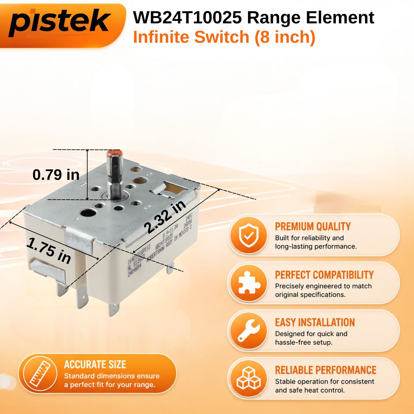 Large Burner Infinite Heat Regulator WB24T10025 for JDP Series Surface Elements, Fix Burner Overheating and Temperature Cycling Problems, 240V 8.9–11A