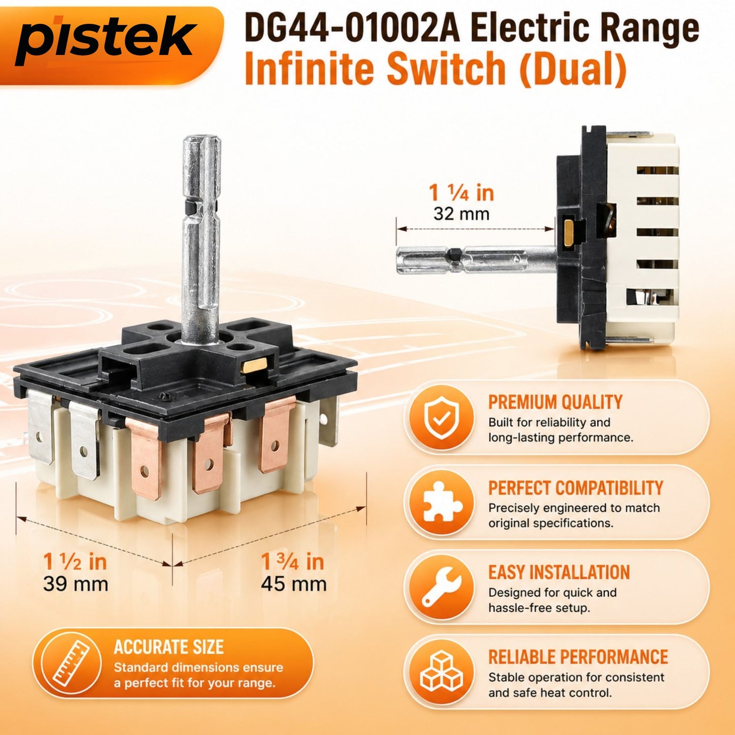 Reliable DG44-01002A Range Burner Switch Replacement for Samsung FE710DRS Infinite Stove Control Dual Burner 7-Prong Energy Regulator 240V 15A, Heat-Resistant Range Switch