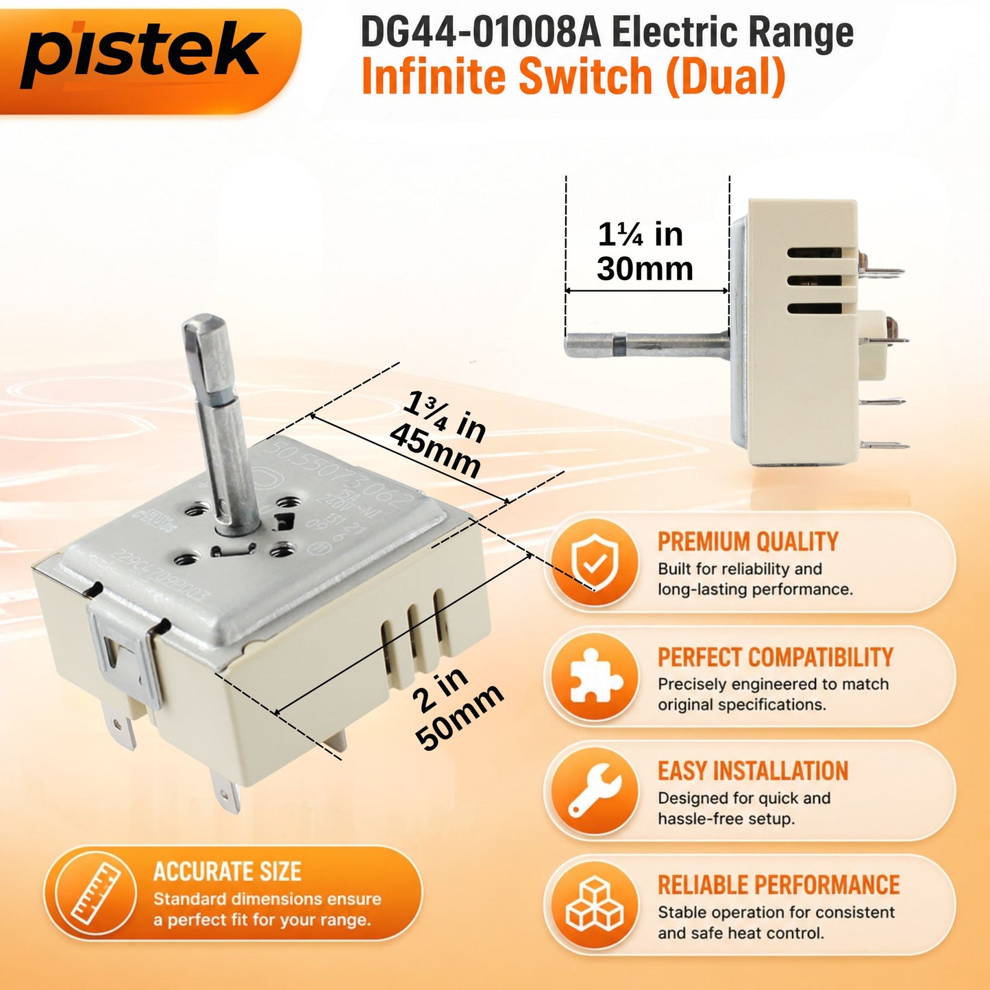DG44-01008A Infinite Switch for Samsung NE594R0ABSR NE594R0ABWW NE594R0ABBB Electric Range – Dual Surface Burner Control