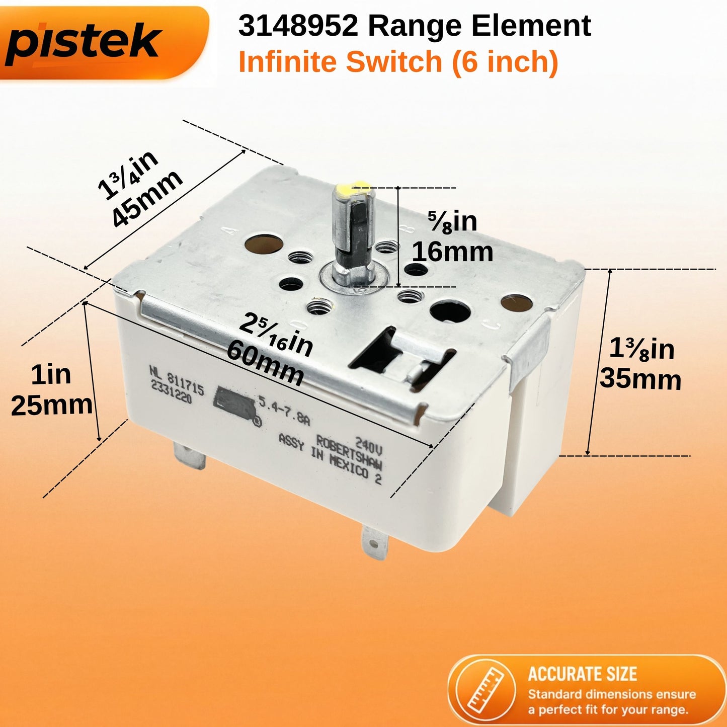 Canadian Range Burner Switch Compatible with YKERA205PT2 YKERI203PT1 YACR4303MFW9 YWFC315S0JS4 Models, Surface Element Control Replacement WP3148952