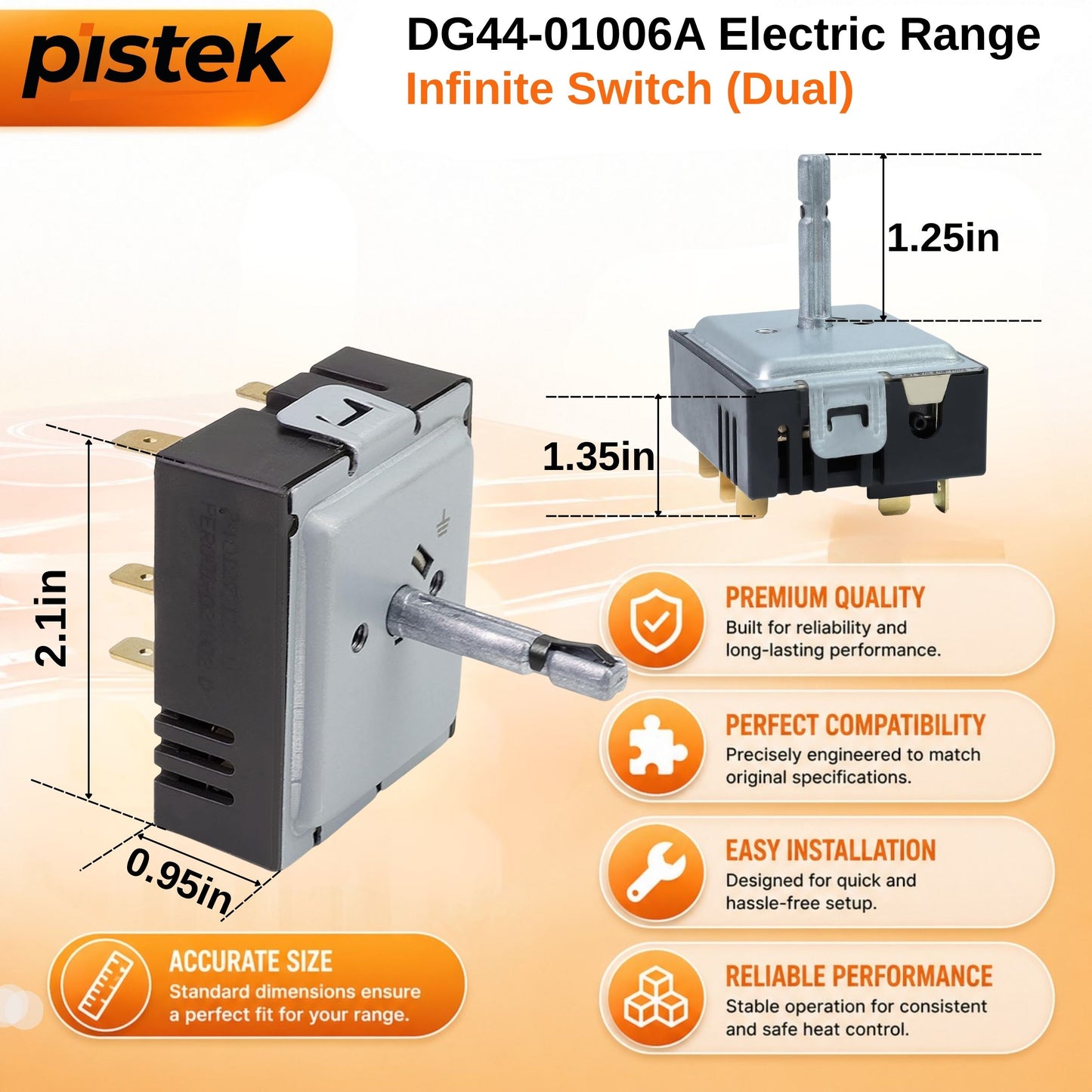 DG44-01006A Range Dual Surface Element Switch Replacement for Samsung NE58F9500SS, NE58F9710WS, NE58H9950WS, replaces 3282716, AP5800762, PS8764900, EAP8764900