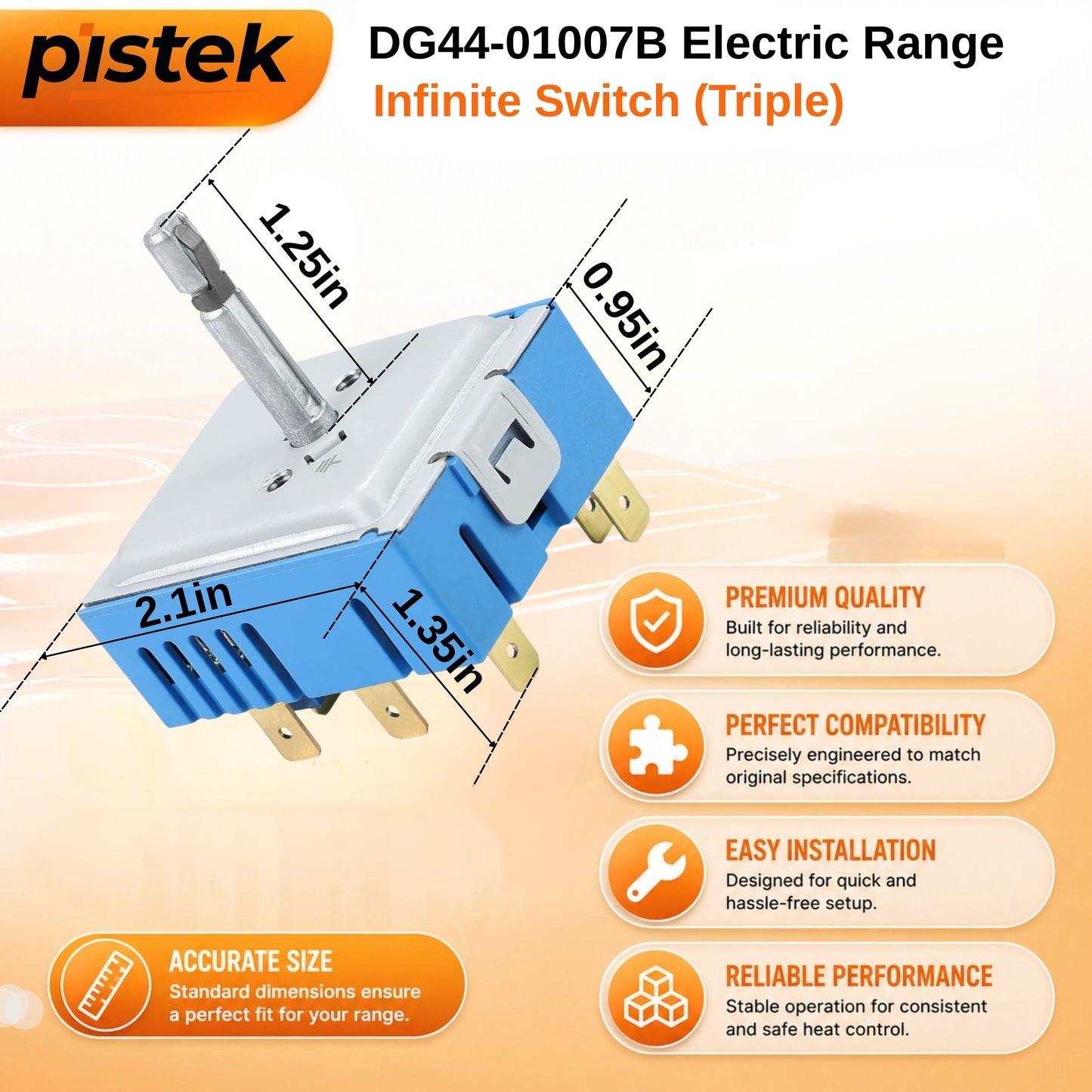 DG44-01007B Triple Burner Infinite Switch Replacement for Samsung Range, Replaces DG44-01007A, Fits NE59R6631SG,NE59R6631SS,NE59R6631ST, 240V 15A Surface Element Control Switch
