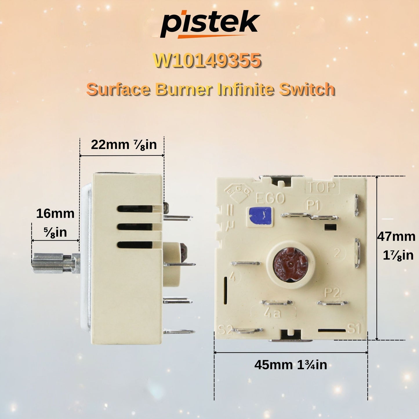 Inglis Range Burner Control Switch W10149355-OEM level-Infinite Surface Element Replacement for Models IVE82300, IVE82301, IVP85800-Compatible with WPW10149355, AP6015787, PS11749068