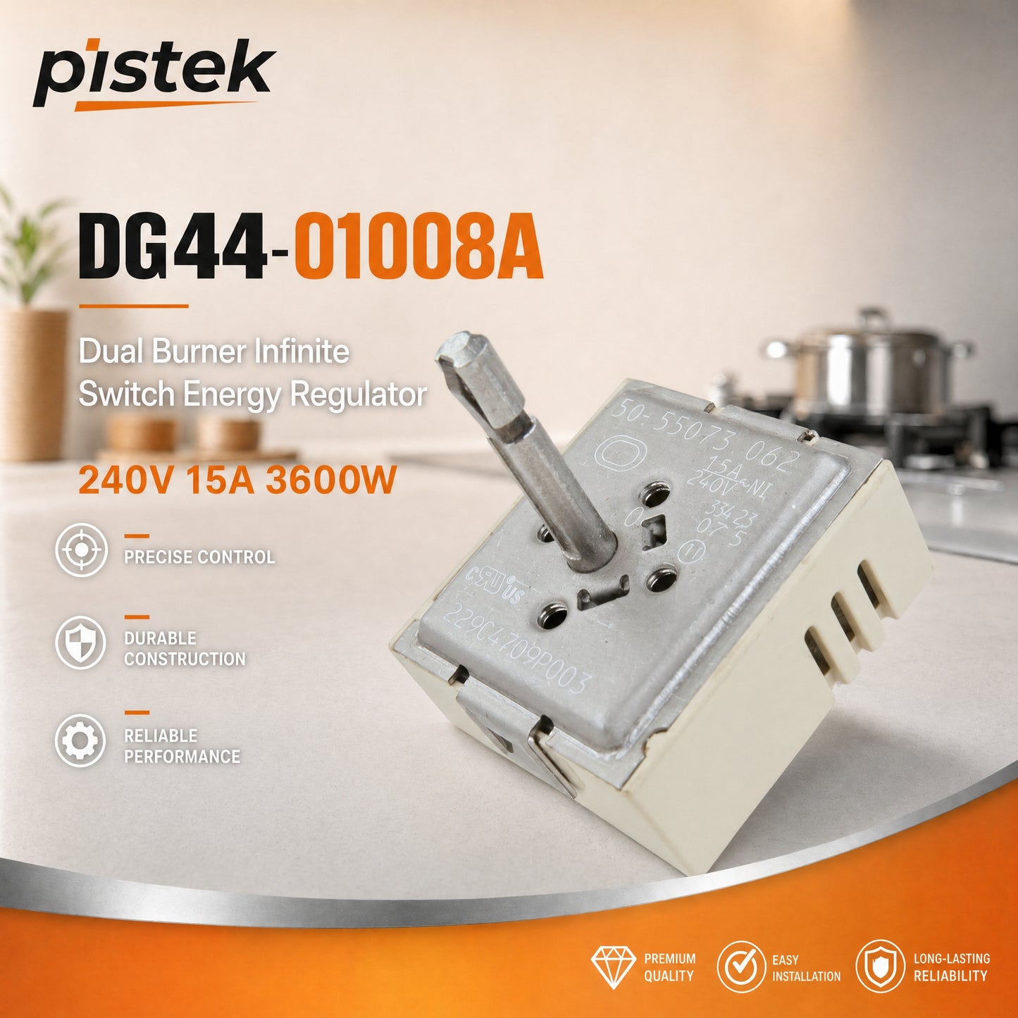 DG44-01008A Infinite Switch for Samsung NE594R0ABSR NE594R0ABWW NE594R0ABBB Electric Range – Dual Surface Burner Control