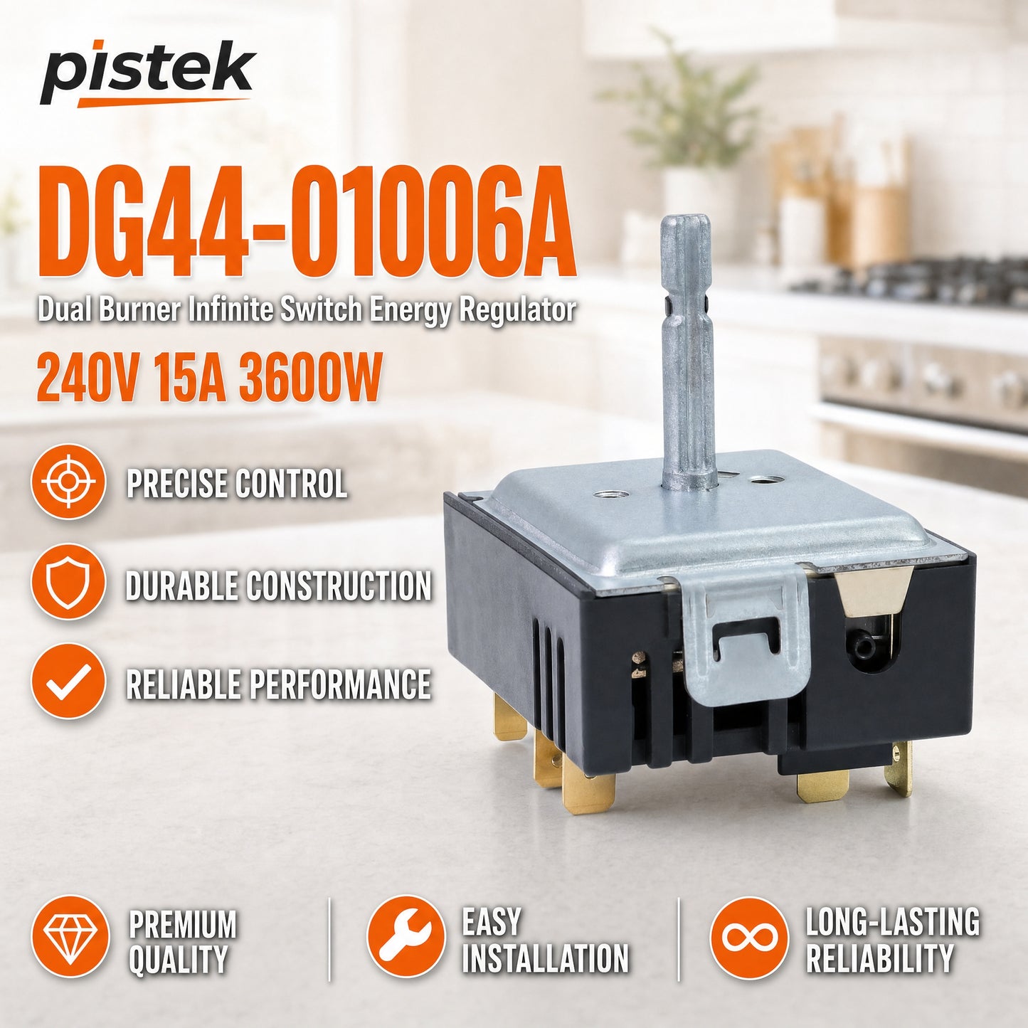 DG44-01006A Range Dual Surface Element Switch Replacement for Samsung NE58F9500SS, NE58F9710WS, NE58H9950WS, replaces 3282716, AP5800762, PS8764900, EAP8764900