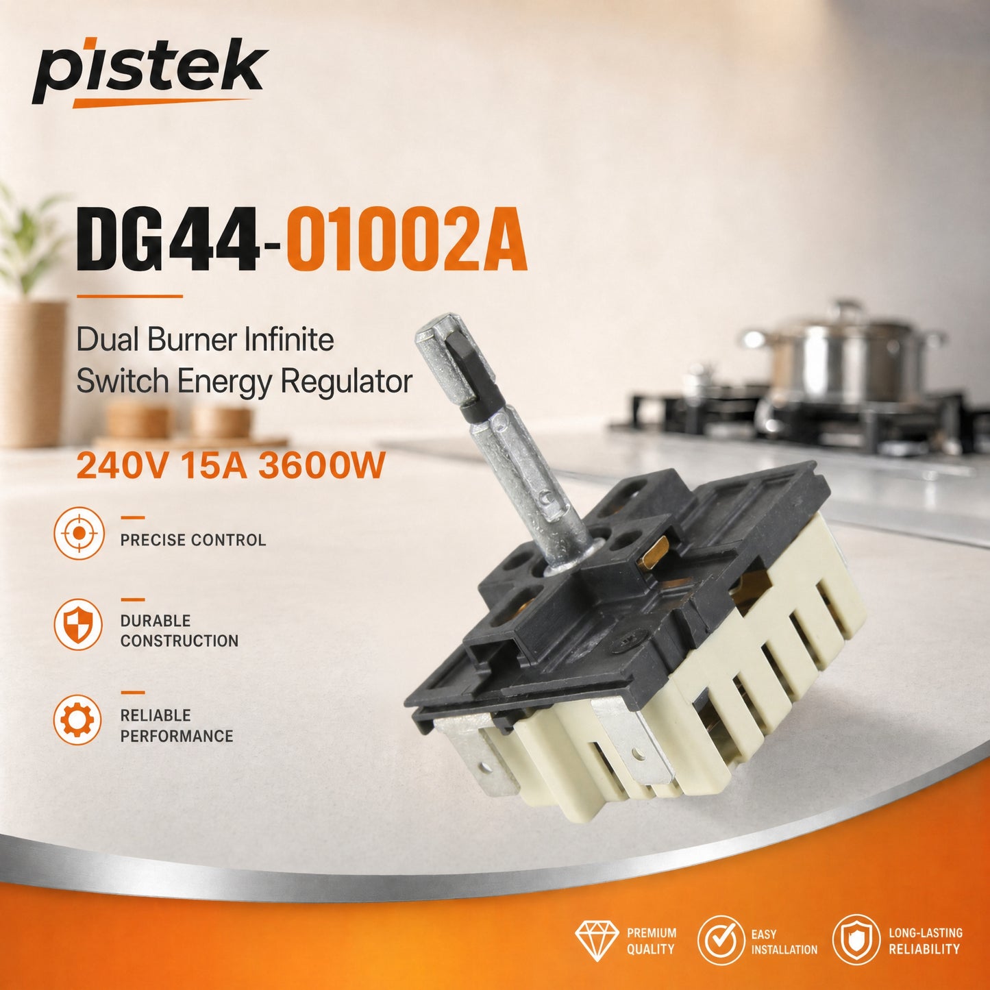 Advanced DG44-01002A Range Dual Burner Switch Replacement for Samsung NE59J3420SB NE59J3420SS NE59J3420SW NE59J3421SS NE59M4320SB NE59M4320SG NE59M4320SS NE59M4320SW 240V 15A Energy Regulator