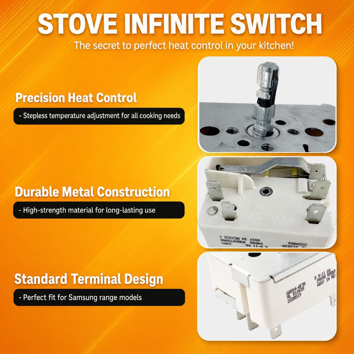 Surface Burner Infinite Switch Compatible with KitchenAid YKERI204PB2 YKERI204PW3 Electric Range, Replaces 3149400 WP3149400VP W10295573 Burner Control Switch