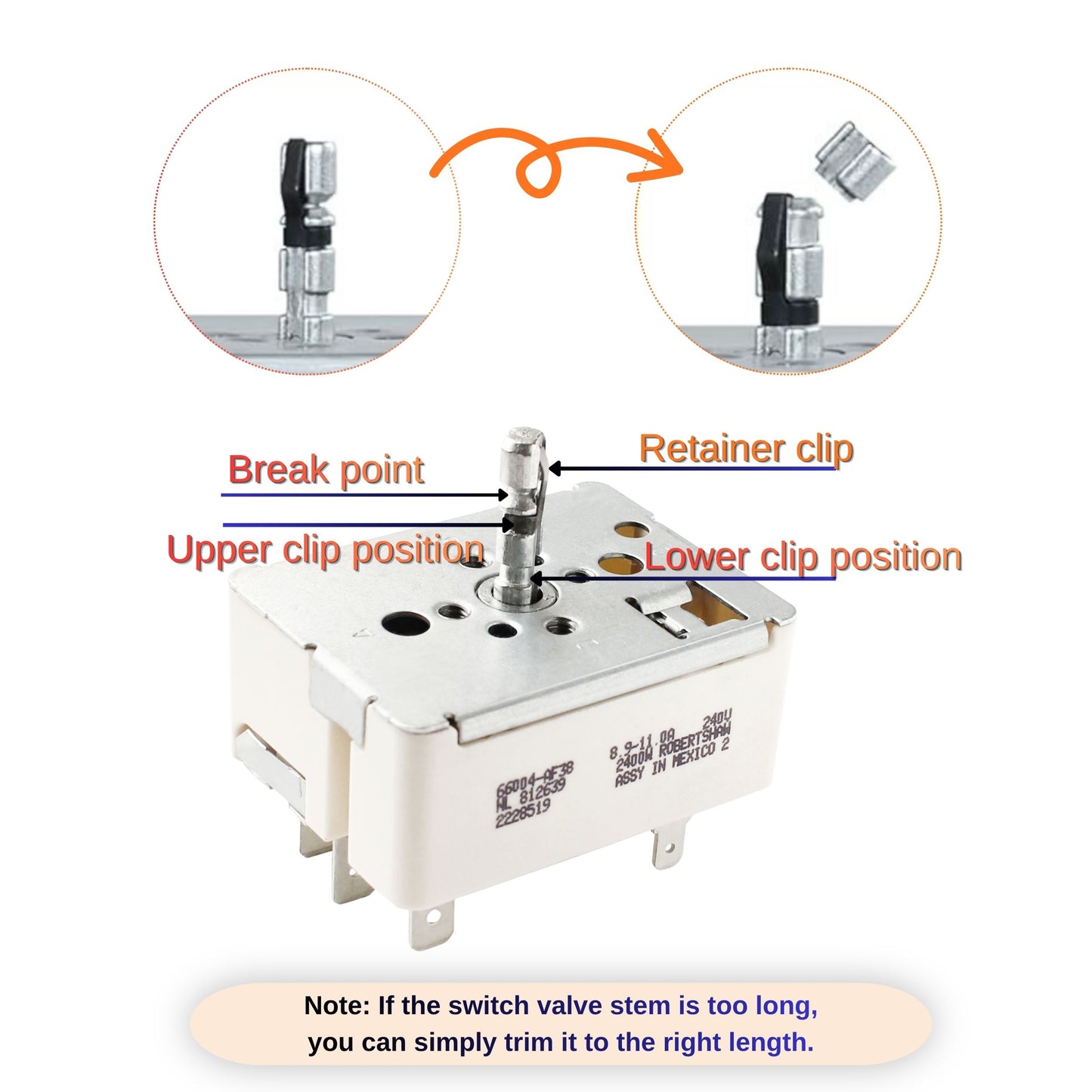 Surface Burner Infinite Switch Compatible with KitchenAid YKERI204PB2 YKERI204PW3 Electric Range, Replaces 3149400 WP3149400VP W10295573 Burner Control Switch