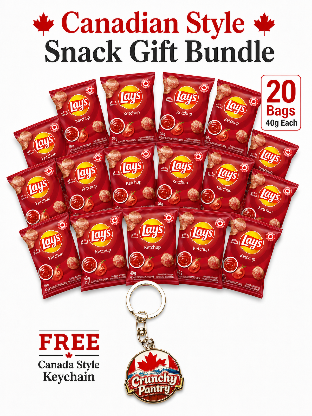 Lay's Ketchup Flavored Potato Chips,1.4 Ounce (Pack of 20) .Tomato flavor potato chips snack packs, perfect snacks for lunch, travel, office, and parties, Easy to carry and store
