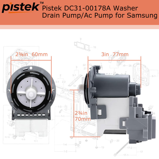 DC31-00178A Washer Drain Pump Motor Ac Pump for Samsung DC97-15974C AP5916591 PS9605762