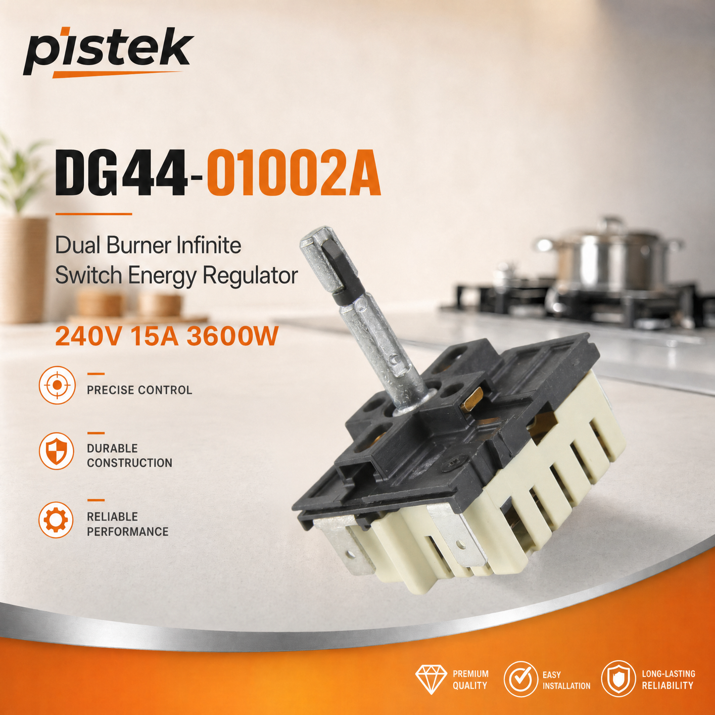 Reliable DG44-01002A Range Burner Switch Replacement for Samsung FE710DRS Infinite Stove Control Dual Burner 7-Prong Energy Regulator 240V 15A, Heat-Resistant Range Switch