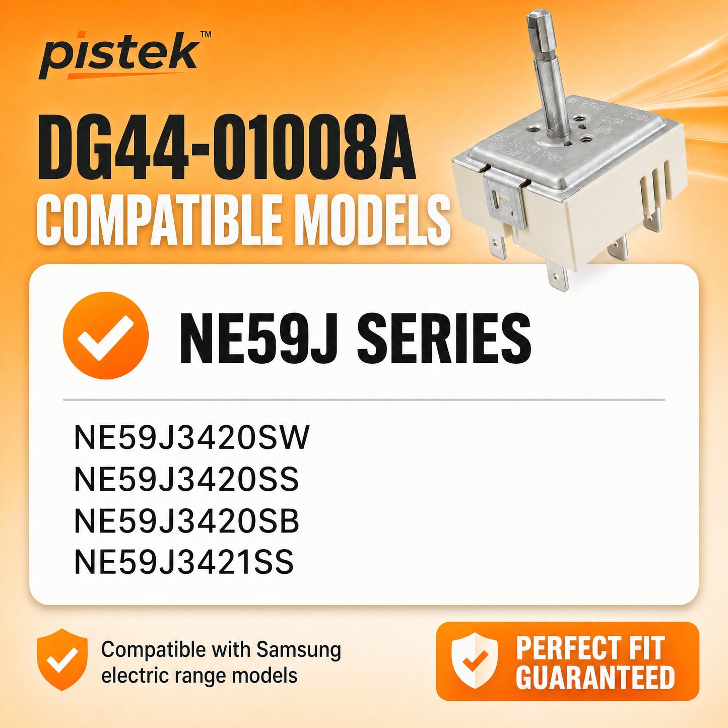 Replacement Burner Control Switch DG44-01008A Fits Samsung NE59J3420SW NE59J3420SS NE59J3420SB NE59J3421SS – Dual Infinite Switch for Electric Range
