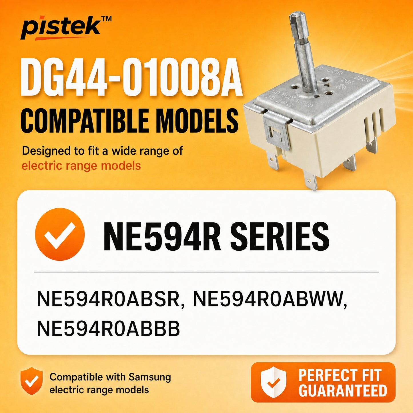 DG44-01008A Infinite Switch for Samsung NE594R0ABSR NE594R0ABWW NE594R0ABBB Electric Range – Dual Surface Burner Control