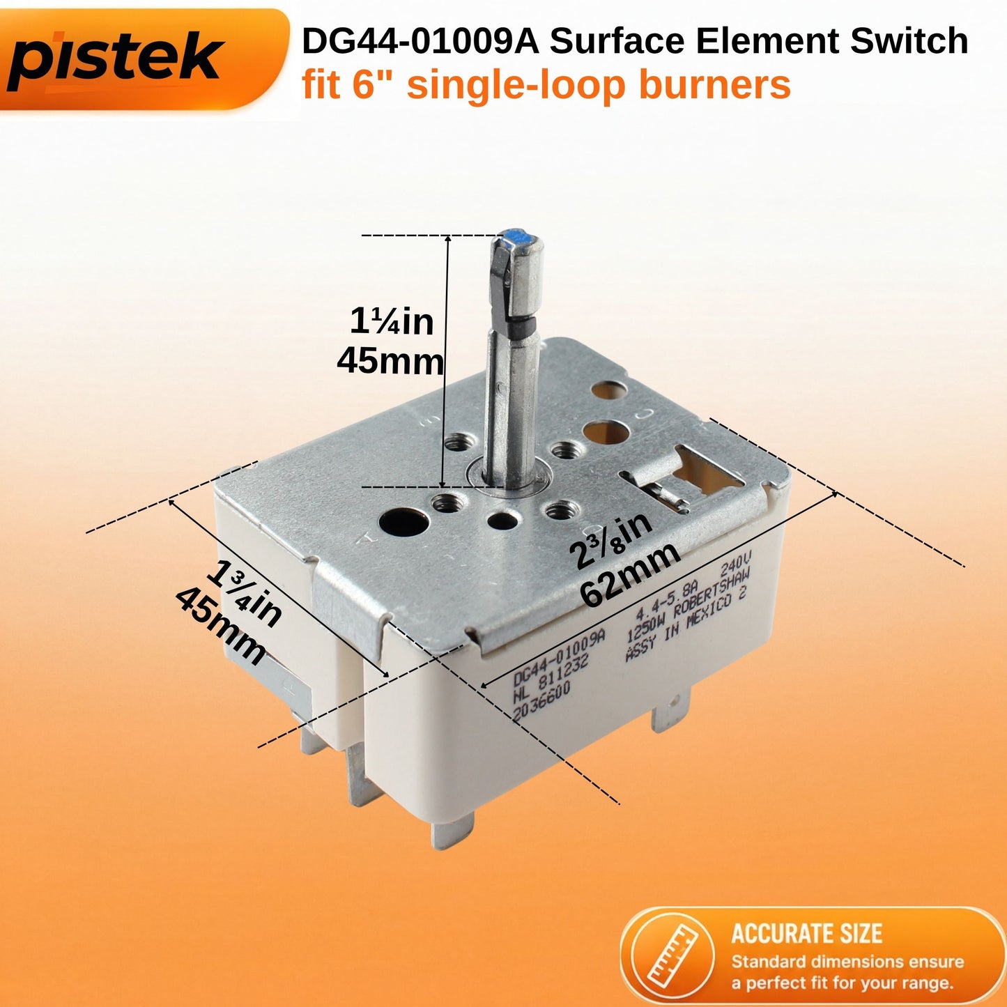 Replacement Surface Element Switch for Samsung NE59J7630SS NE59J7750WS NE59M4320SS NE59N6650SS NE59R4321SS NE59T7511SS Electric Range, DG44-01009A Infinite Burner Control Switch, Replaces PS4240807