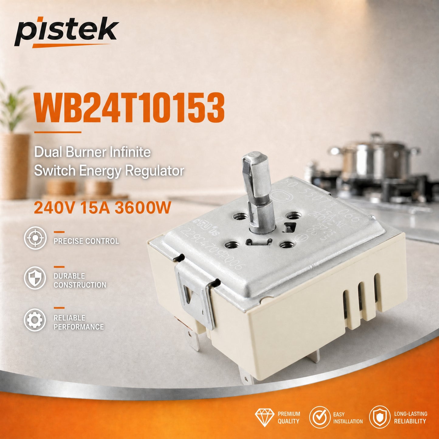 WB24T10153 Dual Burner Infinite Switch Replacement for GE JBS60DF1BB  JBS60DF1WW  JBS60DF2BB, Surface Element Burner Control Fixes Burner Not Heating