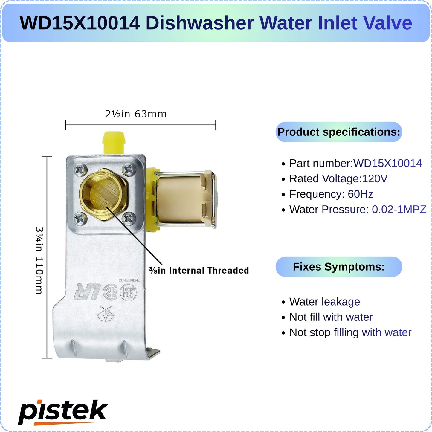 Dishwasher Water Inlet Valve WD15X10014 Replacement for GE GLD2800 GLD4500 GLD5600 GHDT108 CDWT980 EDWF860 Series Hotpoint Systems, Replaces WD15X10011 AP5632416 PS3654179 2309993
