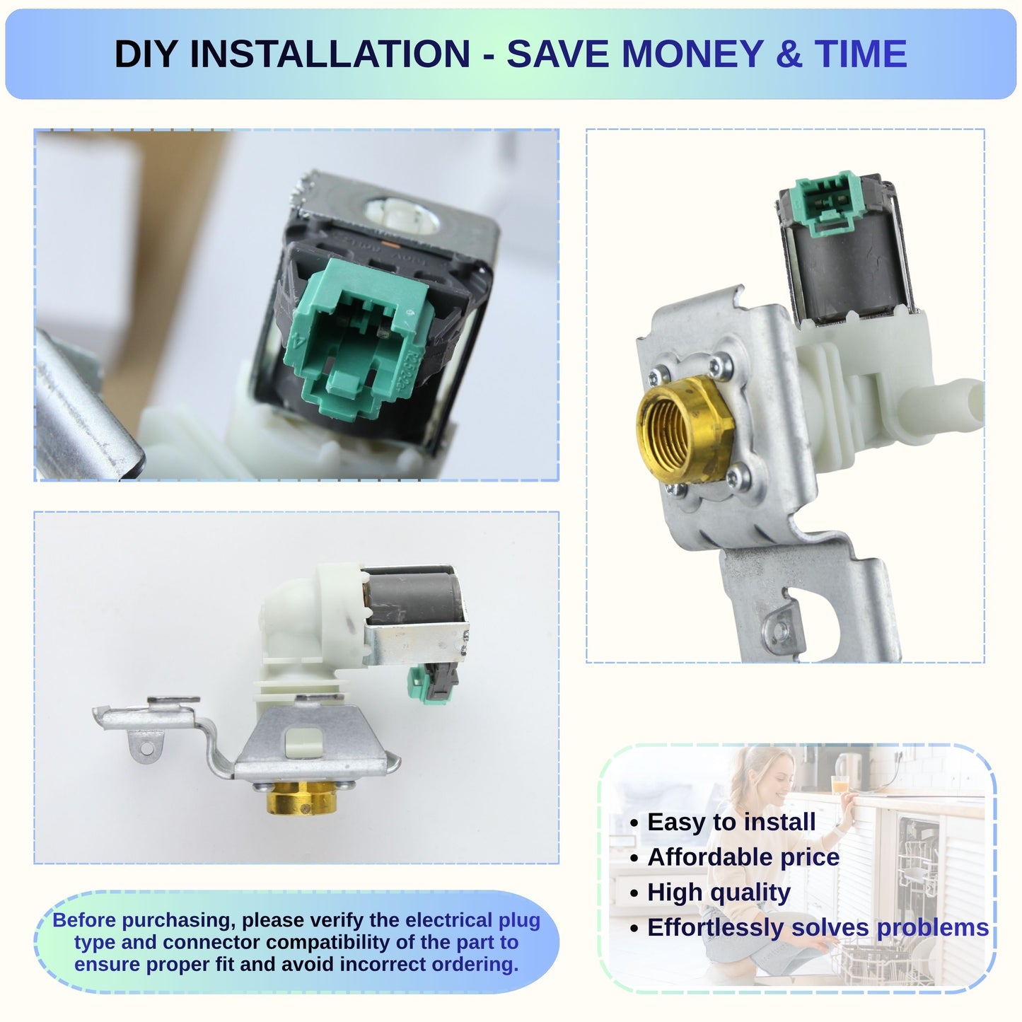 Compatible Dishwasher Water Inlet Valve W10158389 for JennAir LG IKEA Estate Roper Inglis, Replaces AP4369607 W10158387 WPW10158389VP 8558986 8563407 PS2348011