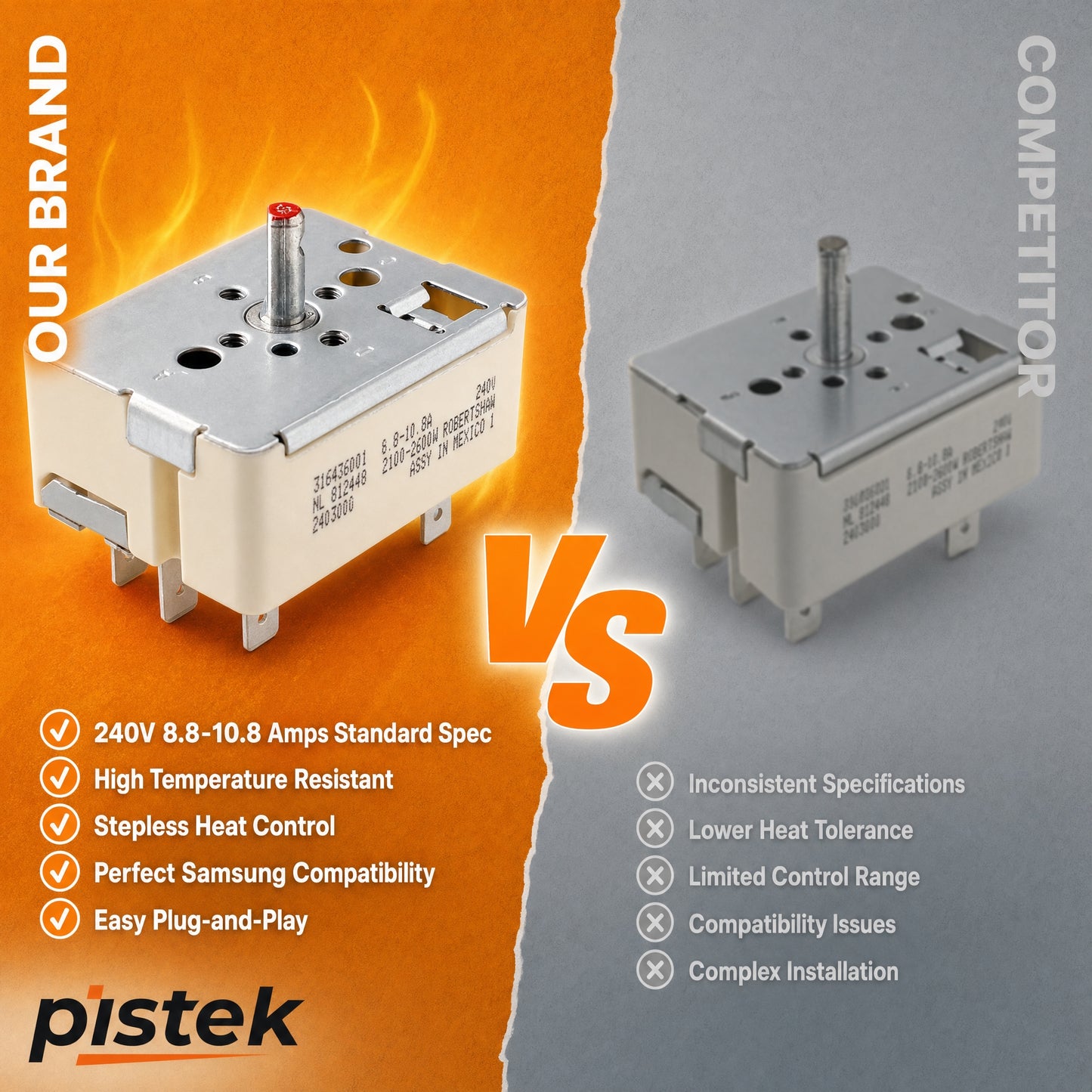 Infinite Heat Control Switch for Tappan Range TEF351EWF TEF353AUD TEF365BEDA TEF367CCTC, Solves Burner Staying On High, Replaces 316436001 PS1145040 EA1145040