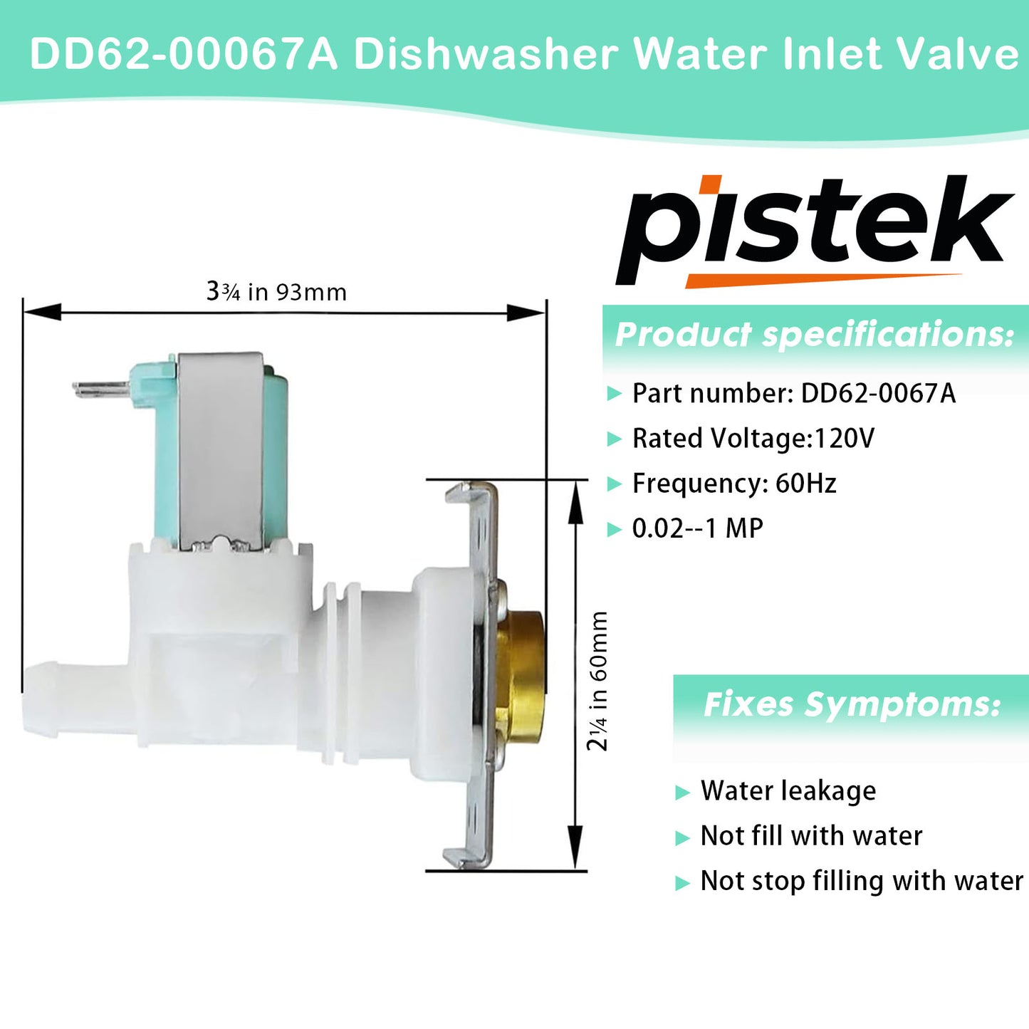 DD62-00067A Dishwasher Water Valve for Samsung 1606674 PS4222444 AP4341924 Dm1477P