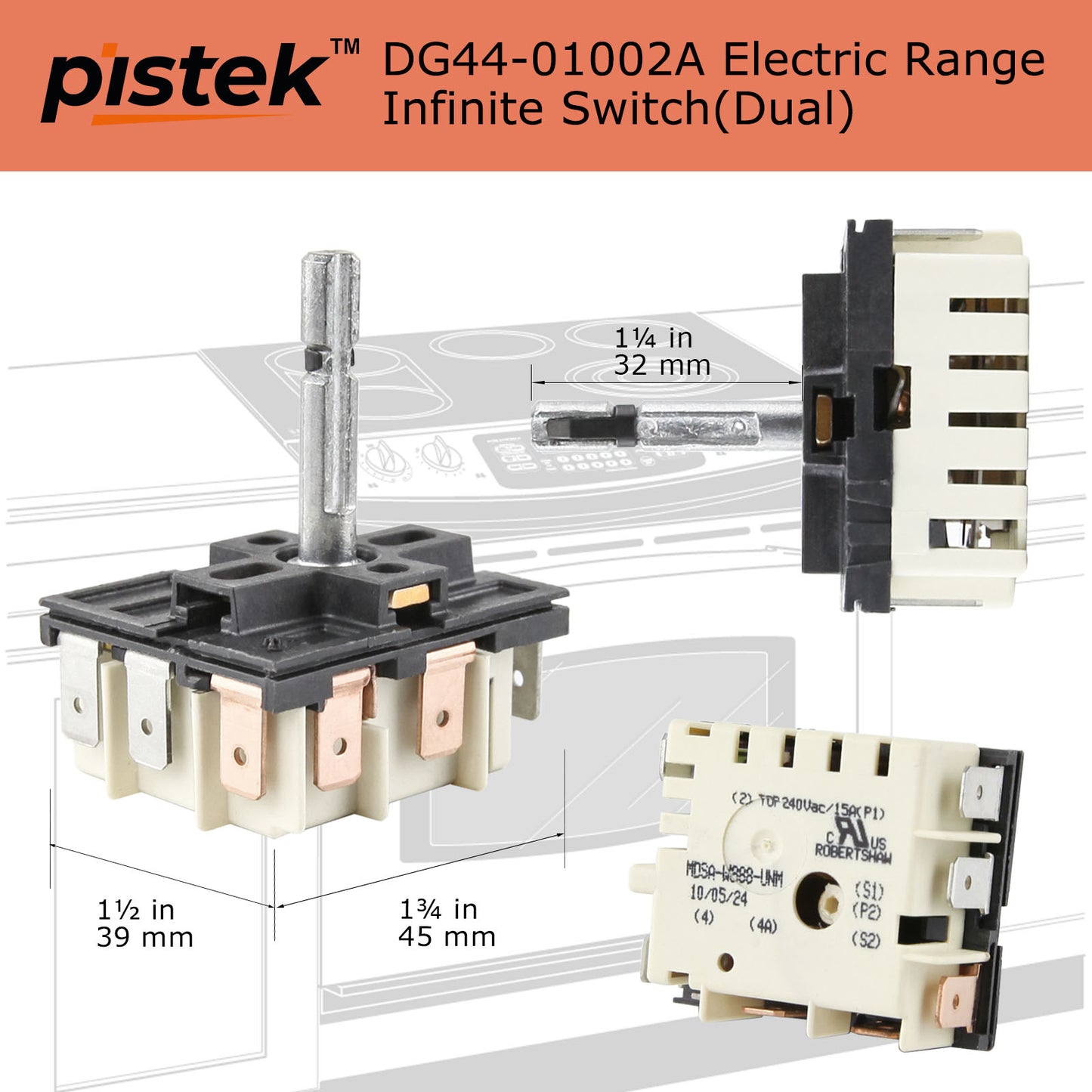 DG44-01002A Energy Regulator Replacement for Samsung Range Burner Infinite Switch 2087510, MDSA-W21-SKM, MDSA-W888-UNM