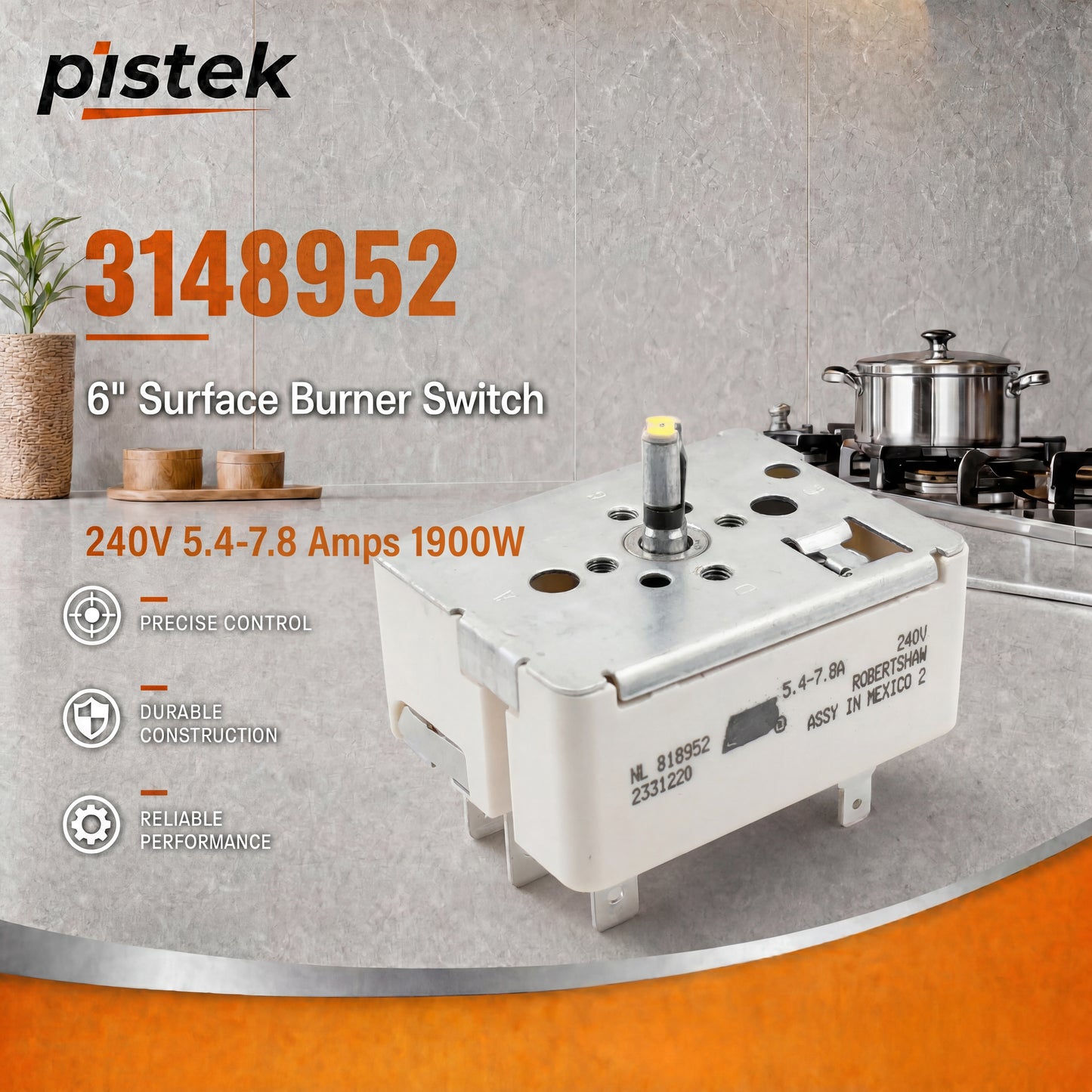 Canadian Range Burner Switch Compatible with YKERA205PT2 YKERI203PT1 YACR4303MFW9 YWFC315S0JS4 Models, Surface Element Control Replacement WP3148952