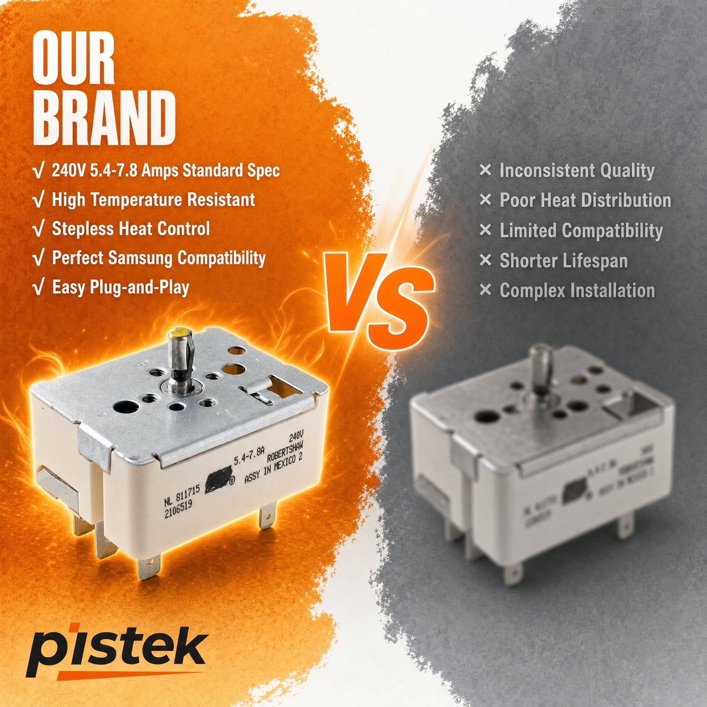 Canadian Range Burner Switch Compatible with YKERA205PT2 YKERI203PT1 YACR4303MFW9 YWFC315S0JS4 Models, Surface Element Control Replacement WP3148952