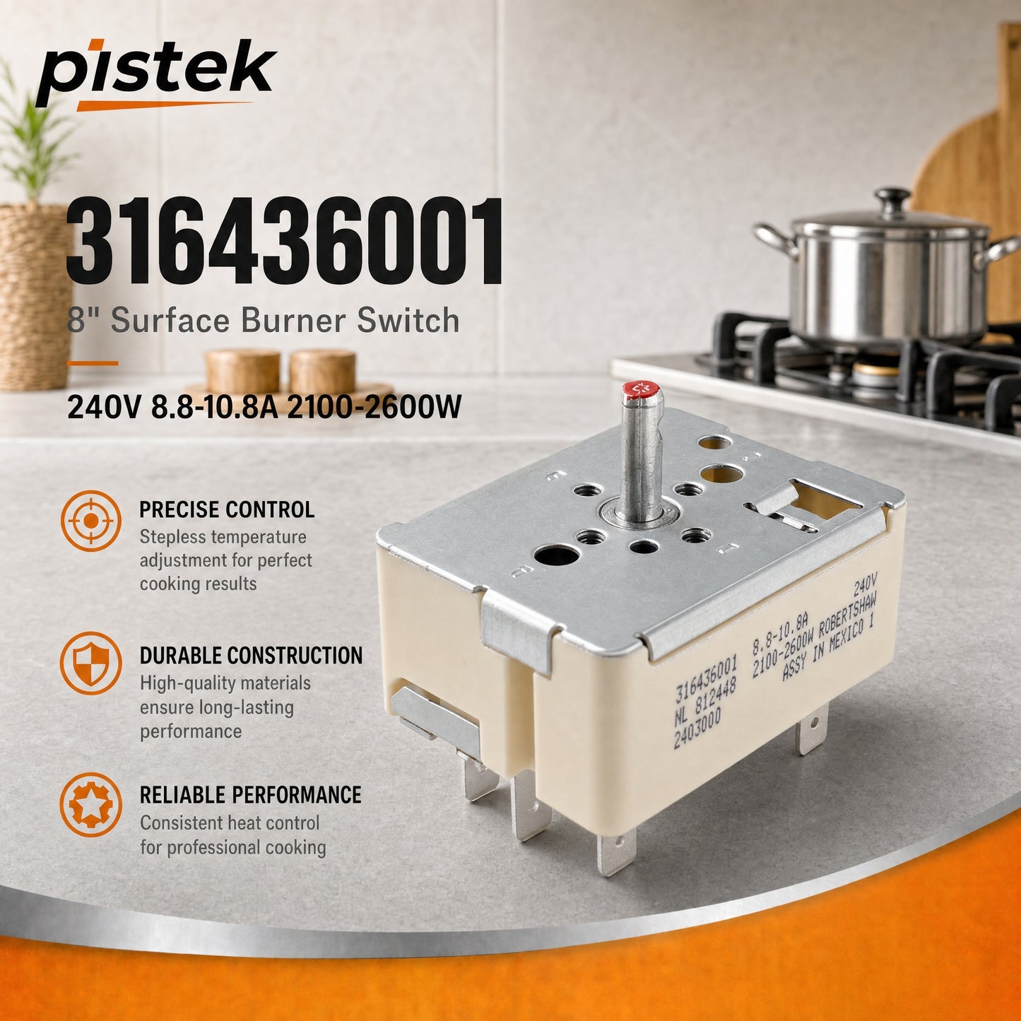 Infinite Heat Control Switch for Tappan Range TEF351EWF TEF353AUD TEF365BEDA TEF367CCTC, Solves Burner Staying On High, Replaces 316436001 PS1145040 EA1145040