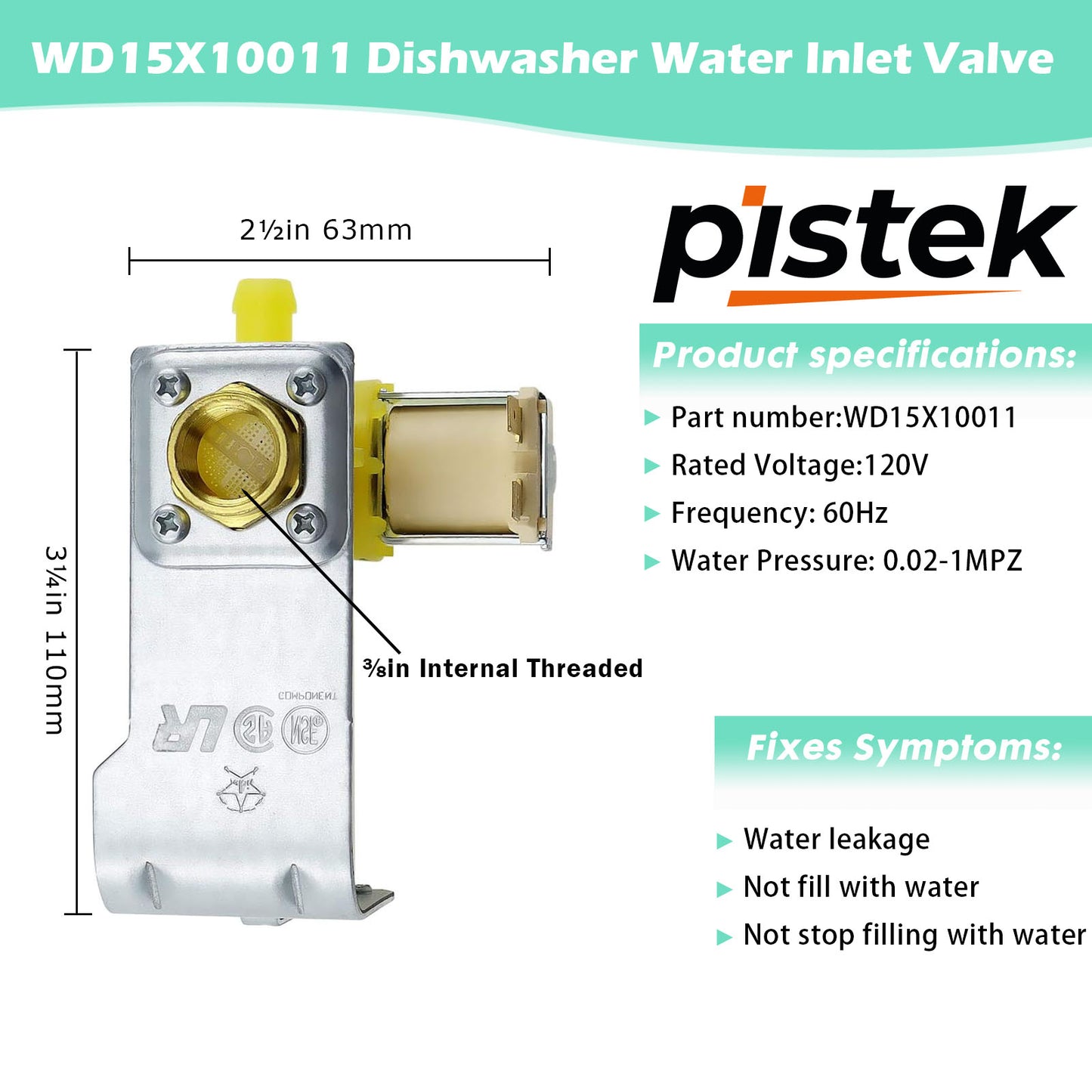 WD15X10011 Dishwasher Water Inlet Valve For GE Hotpoint Sears Kenmore RCA WD15X10011 WD15X10014 AP5632416 PS3654179 2309993